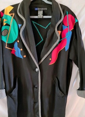 I B Diffusion Black Art Blazer Jacket Size M Vintage  90'S  Excellent Condition 