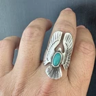 VTG Sterling Silver Native American Turquoise Eagle Bird Statement Ring, Size 10