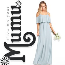 Show Me Your MuMu Bridesmaid Dress Caitlin Ruffle Maxi XXS Silver Sage Crisp NWT