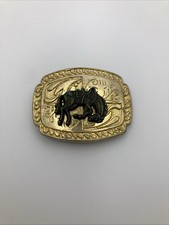 Vintage Bucking Bronco 3d Goldtone Children  s Belt Buckle