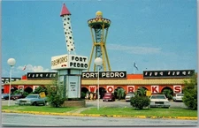 SOUTH OF THE BORDER South Carolina Postcard "FORT PEDRO" Fireworks / Roadside