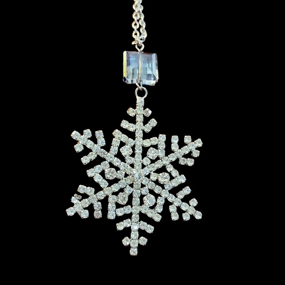 Juego de puntas de cristal transparente copo de nieve colgante collar estrás 32" Navidad Foto 4 de 4