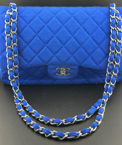 Chanel Double Flap Quilted Fabric Bag Classic Medium Blue