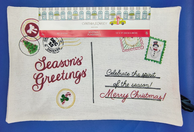 Cynthia Rowley Set 4 Cotton Reversible Christmas Placemats Postcard & Stamps