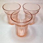 Set of 3 Anchor Hocking Glass Pink Queen Mary Ribbed 9oz Tumblers - Depression