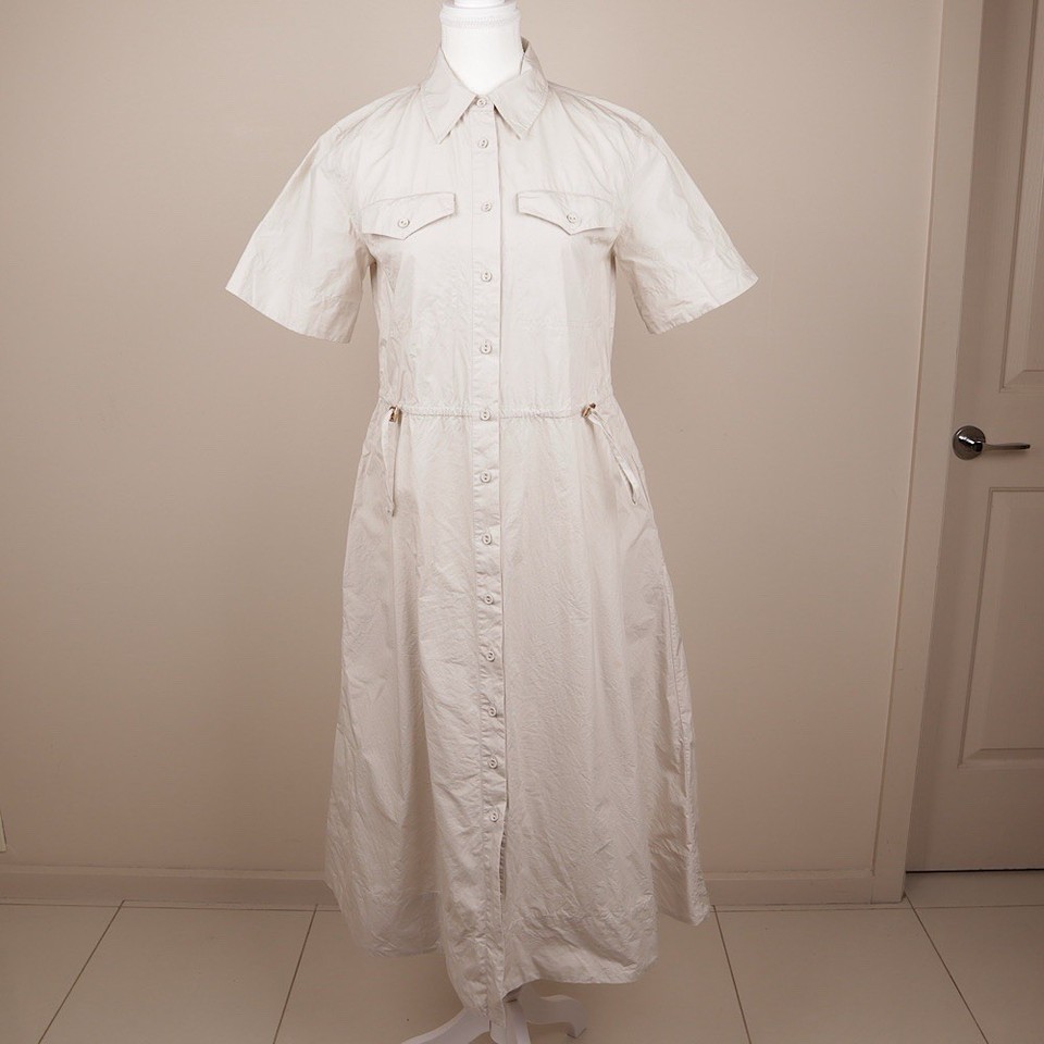 Country Road Stone Cotton Shirt Maxi Dress Gold Toggle Drawstring Size 4