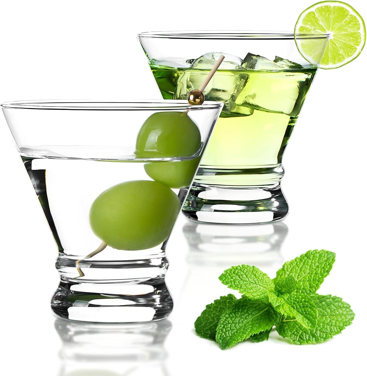 8OZ Stemless Martini Glasses Set of 2, Hand Blown Stemless Cocktail Glasses for