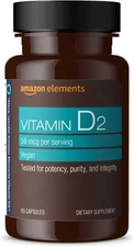 Amazon Elements Vitamin D2 2000 IU, Vegan, 65 Capsules, Supports Strong Bones an