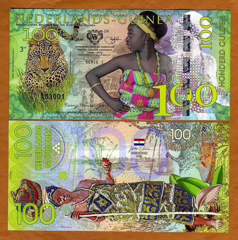 Netherlands Guinea (Ghana) 100 Gulden, 2016 Private Issue POLYMER, UNC Leopard