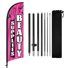 FSFLAG Beauty Supplies Advertising Swooper Flag with Pole and Ground Stake 8FT