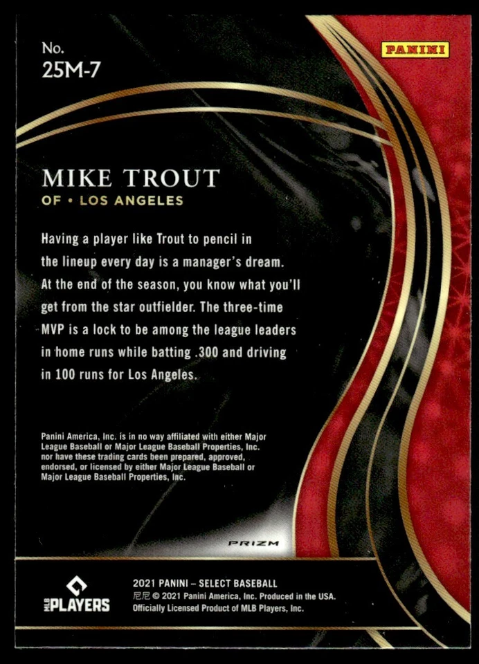 2021 Panini Select 25-Man HOLO Mike Trout Los Angeles Angels #25M-7 - Image 2 of 2