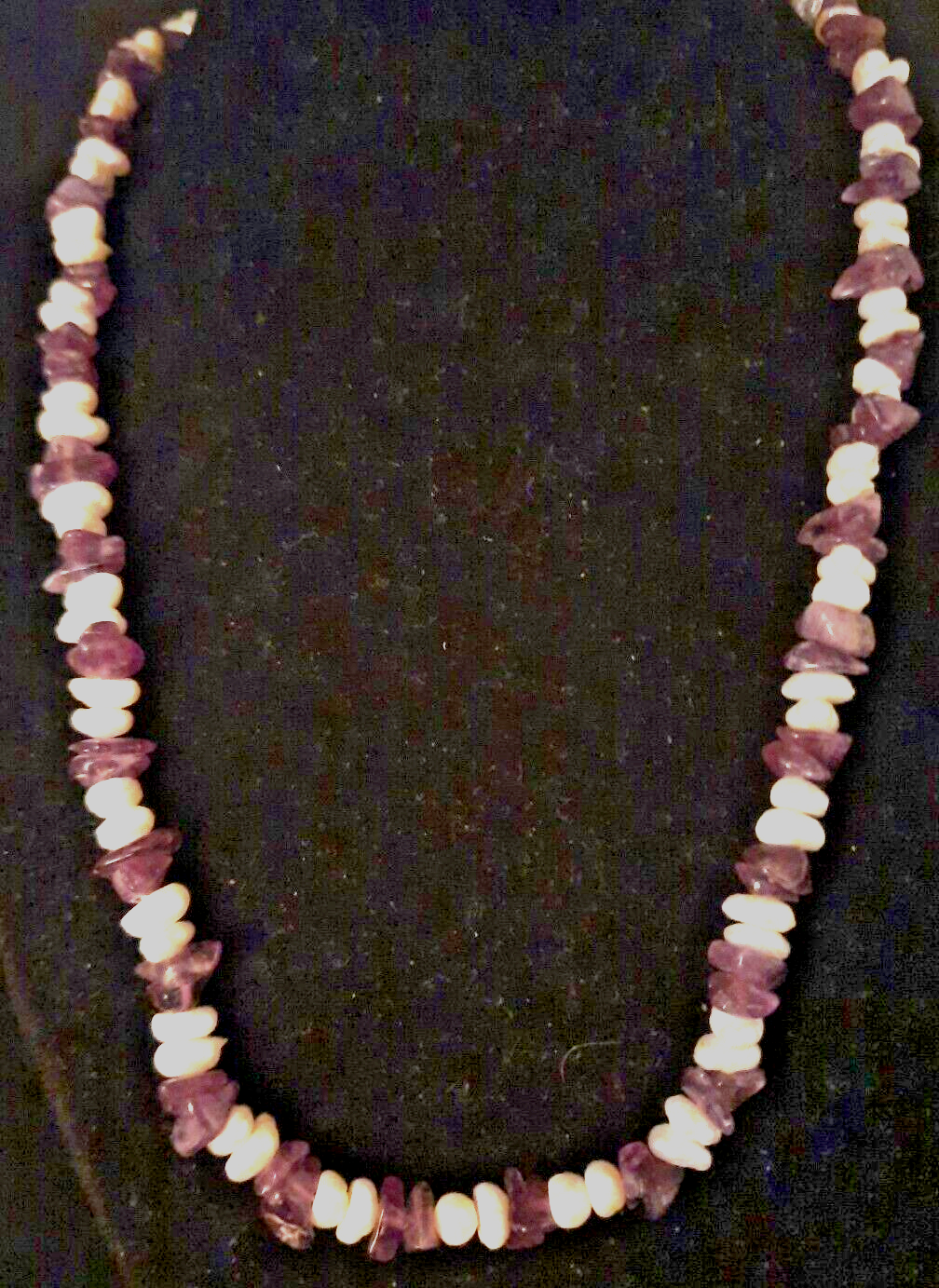 Vintage Gold Tone Freshwater Pearl and Amethyst Chip Beaded Necklace 18 Inch