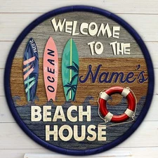 Custom Beach House Printed Wood Sign, Summer Decor Tiki Bar Hut Lounge Man Cave