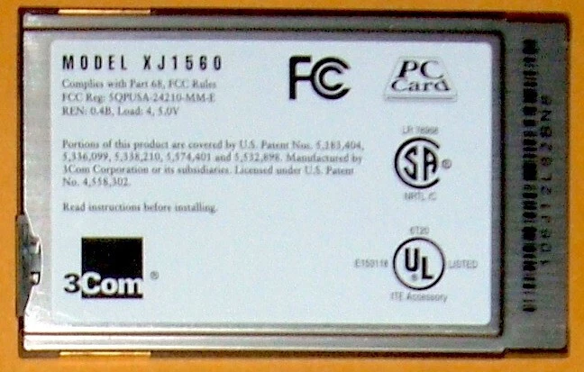 Dell 3Com Megahertz 56k X2 PCMCIA Modem PC Card with XJACK - Image 2 of 2