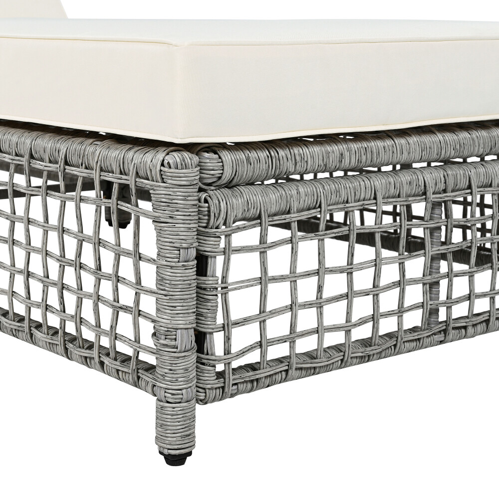 Rattan Outdoor Lounge Chair Set of 2 w 5-Position Backrest & Cushion, Grey+Beige