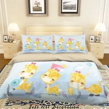 3D Giraffe Cartoon Kids Blue Quilt Cover Set Duvet Cover Bedding Pillowcases