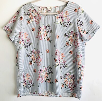 BETSEY S BOUTIQUE SHOP Floral Stiped T-Shirt Top Blouse Sz L Made In USA