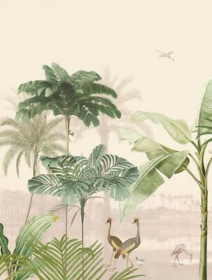 Eijffinger Tapete 317404 Oasis Beige Green Bird Mural Wallpaper Wall Panel