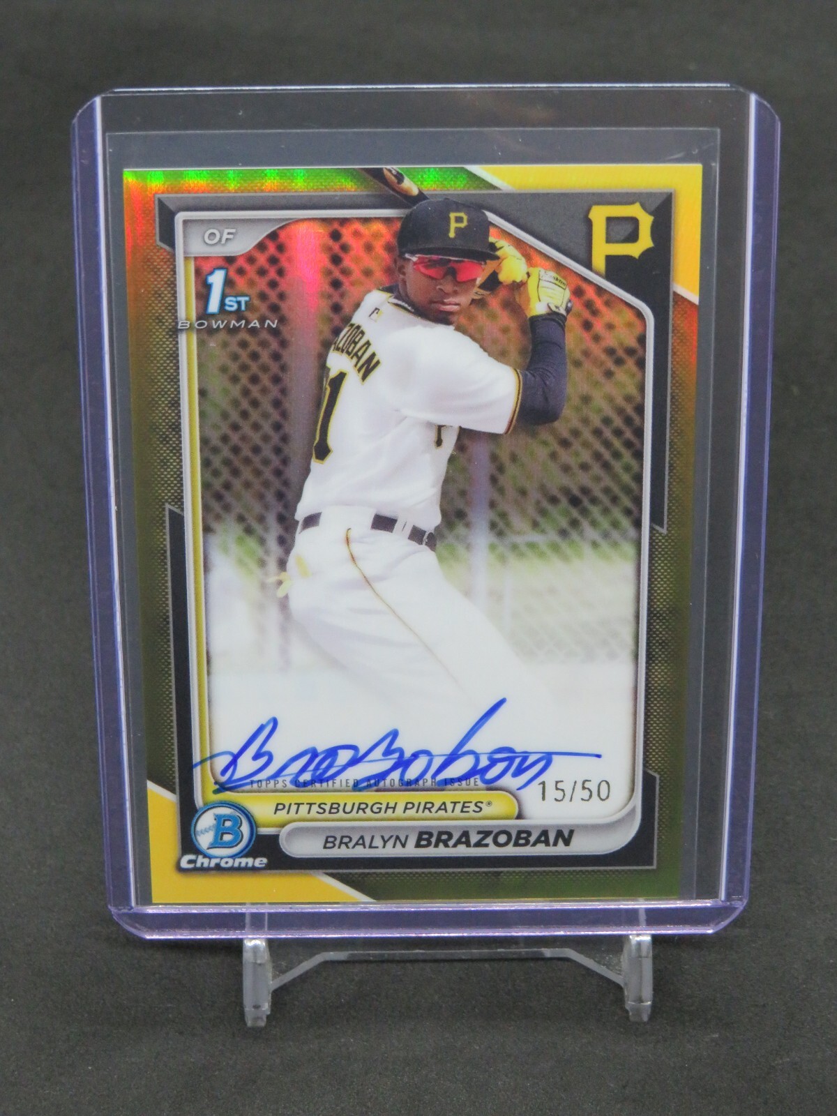 2024 BOWMAN CHROME BRALYN BRAZOBAN GOLD REFRACTOR 1ST AUTO /50 PIRATES MH5