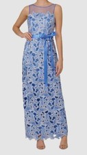Adrianna Papell Women Blue Illusion Neck Tonal Lace Dress Sz 10