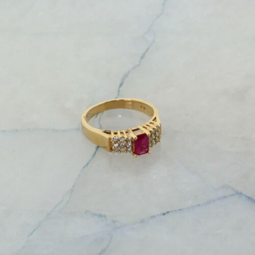 14K Yellow Gold Ruby and Diamond Ring Emerald Cut… - image 1