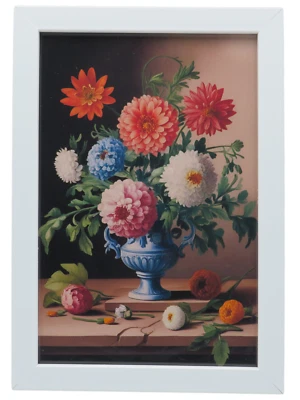 Blumen Kunstdruck Stillleben gerahmtes Bild 20 x 15 cm Wohndekor Vintage Style - Bild 1 von 2
