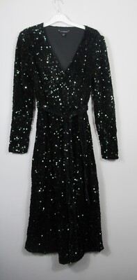 Dorothy Perkins Velvet Sequin Wrap Midi Occasion Dress Bottle green Size 8  - 16 | eBay UK