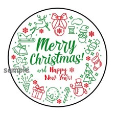 30 MERRY CHRISTMAS HAPPY NEW YEAR ENVELOPE SEALS LABELS STICKERS 1.5" ROUND