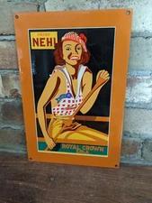 VINTAGE NEHI ROYAL CROWN COLA RC PORCELAIN SODA ENAMEL GAS STATION SIGN 12" X 8"