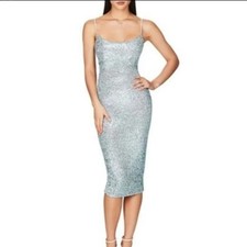 Nookie Sweet Nothings Spaghetti Strap Blue Sequined Midi Pencil Dress Size: XS