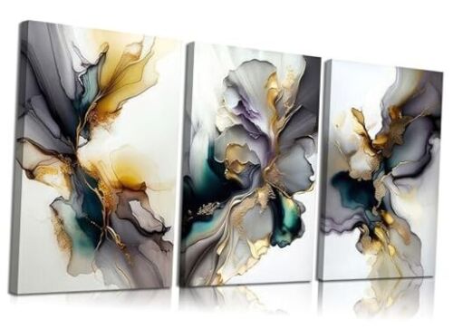 3pcs Black And Gold Abstract Canvas Wall Art Modern Texture Grey 12x16in canvas