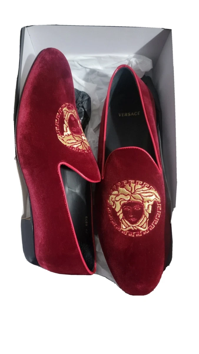Red velvet versace loafers hotsell