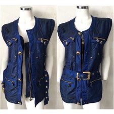 High Society By R. Engel Vintage Zipped Vest Jacket Belted Blue M