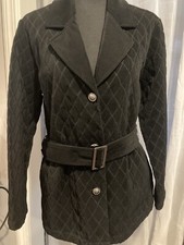 Chico's Travelers Quilted Buttons Belted Women's Black Suede Blazer Sz 1 US S