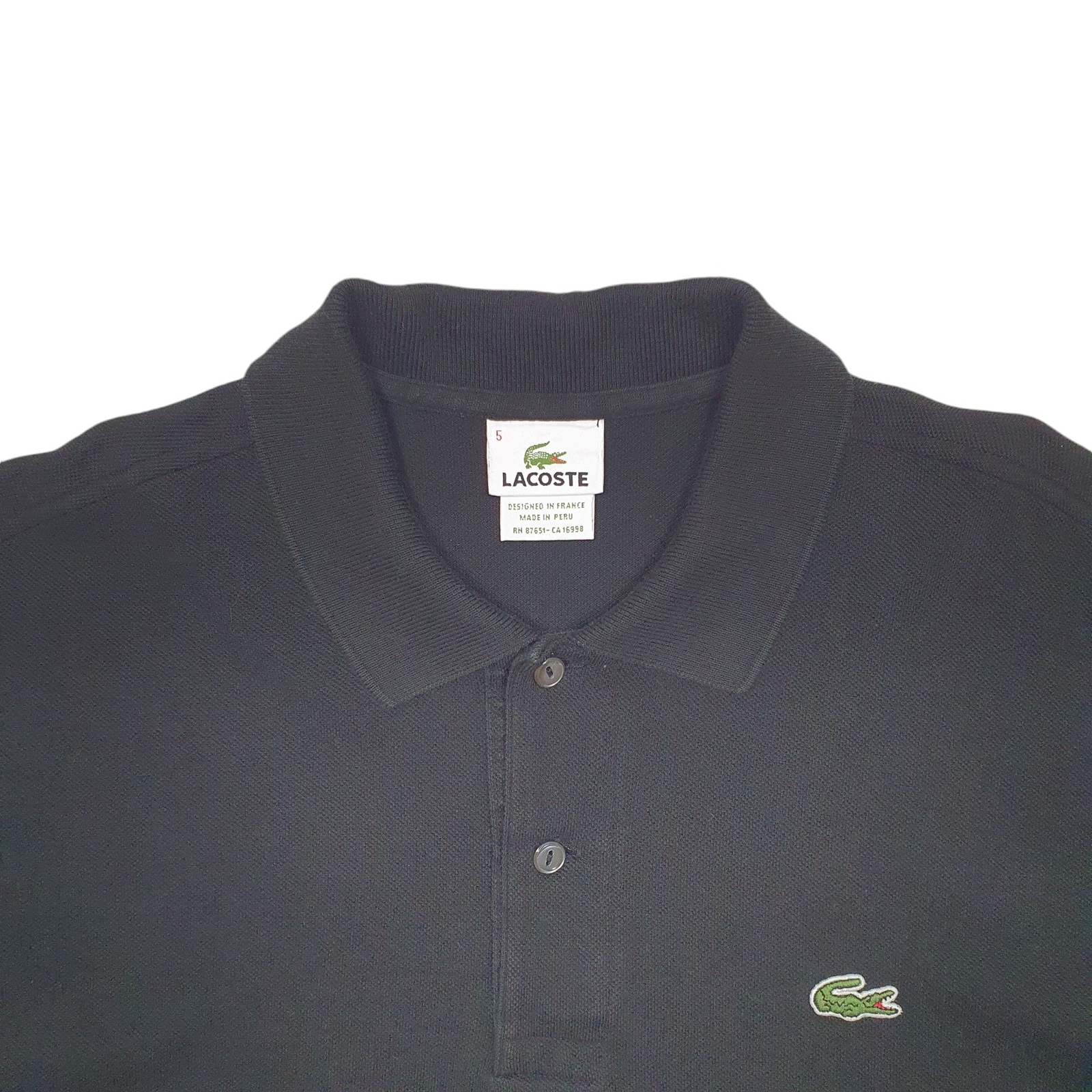 LACOSTE Black Polo Shirt Short Sleeve Cotton Mens S image 3