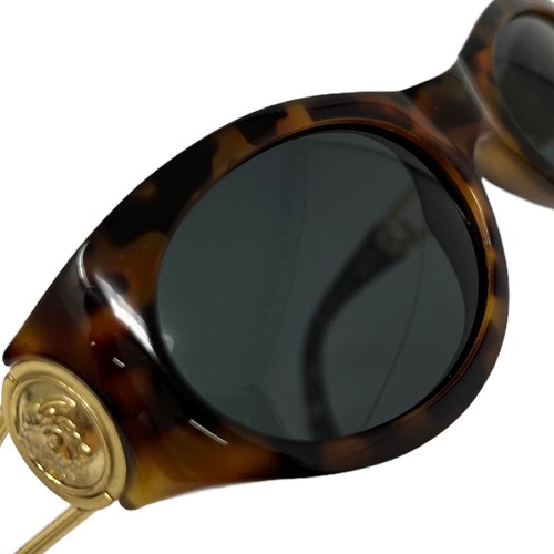 GIANNI VERSACE Vintage Medusa Safety Pin Logo Sunglass Brown Gold RankAB - Picture 12 of 13