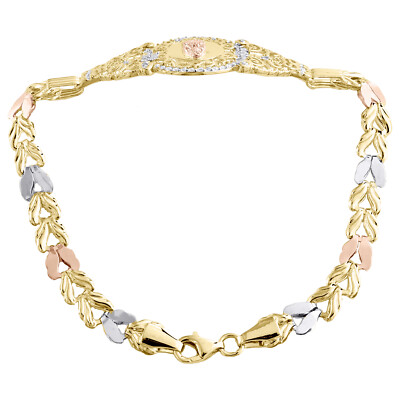 14K Tri Color Gold Fancy Link Mother Mary 17mm ID Filigree