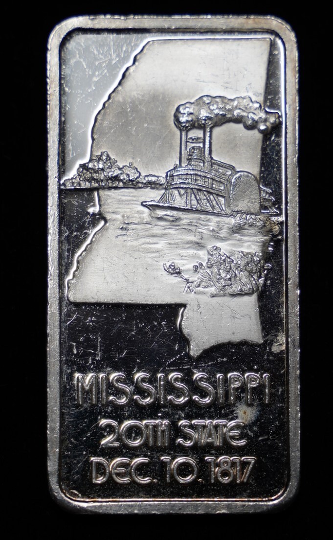 Vintage Mississippi steamboat 1817 20th State 1oz 999 fine silver