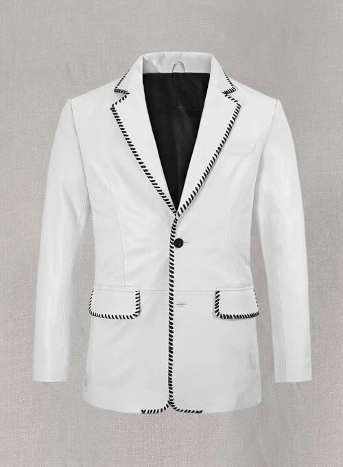 HOT! New MEDIEVAL Men's White Leather Blazer Pure Lambskin 2 Button Coat blazer