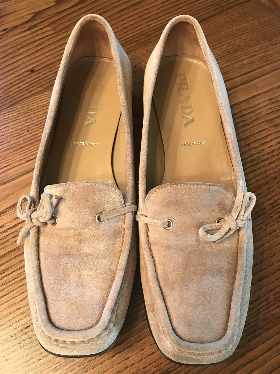 Prada suede top loafers womens