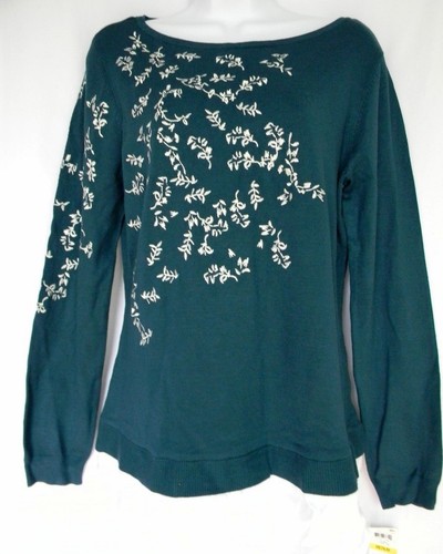 Charter Club Sweater Sz M Layered-Look Jersey bordado Green White Hem NUEVO - Imagen 4 de 12