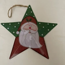 Vintage Santa  Christmas Tree Decoration Door Wall Sign Tin Metal