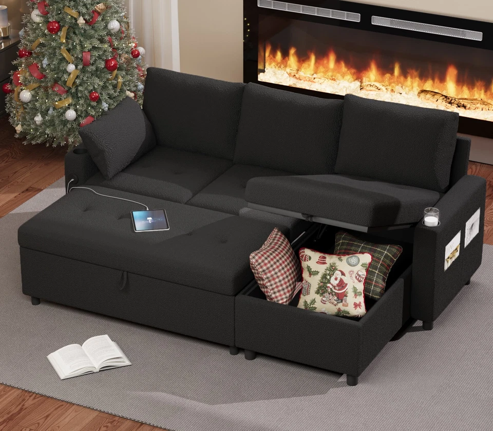 Sofá cama extraíble 3 en 1 sofá cama con silla de almacenamiento sofá seccional en forma de L Foto 4 de 4