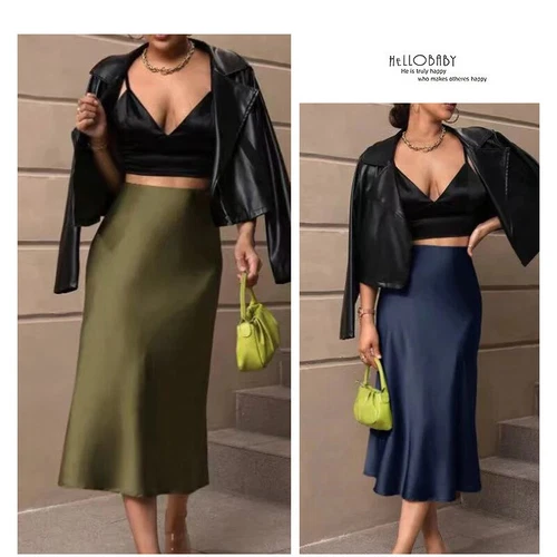 Women High Waisted Skirt Silk Satin Skirts A-Line Elegant Skirts Skirt New - Imagen 11 de 32
