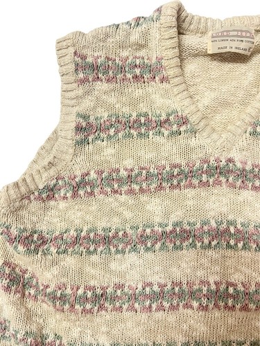 Vtg Lord Jeff Sweater Vest Womens M Beige Pink Linen Ireland Cottagecore Granny - Picture 4 of 8
