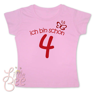 Girl Geburtstagsshirt  ich bin schon 4  WAHL Motiv Wunschname Farbe  NEU