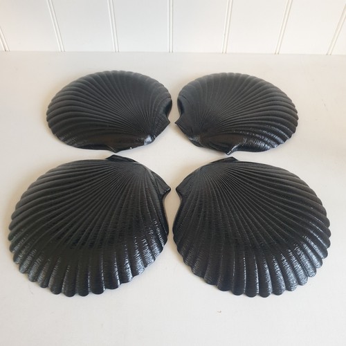 4x Vintage Arcoroc Black Glass Shell Shaped 20cm Side Plates Scallop Coquillage - Picture 8 of 11