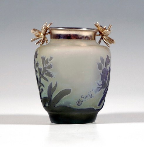 EMILE GALLE NANCY FRANCE CAMEO VASE WIESENBLUMEN DEKOR & SILBER MONTUR UM 1904 - Picture 3 of 9