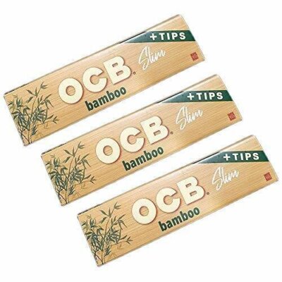 OCB Bamboo Rolling Papers King Slim w/Tips 110mm Ultra Thin (3 Pack)