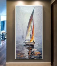 Seascape Boat Oil Painting On Canvas Abstract Sail Oil Painting Hand Painted
